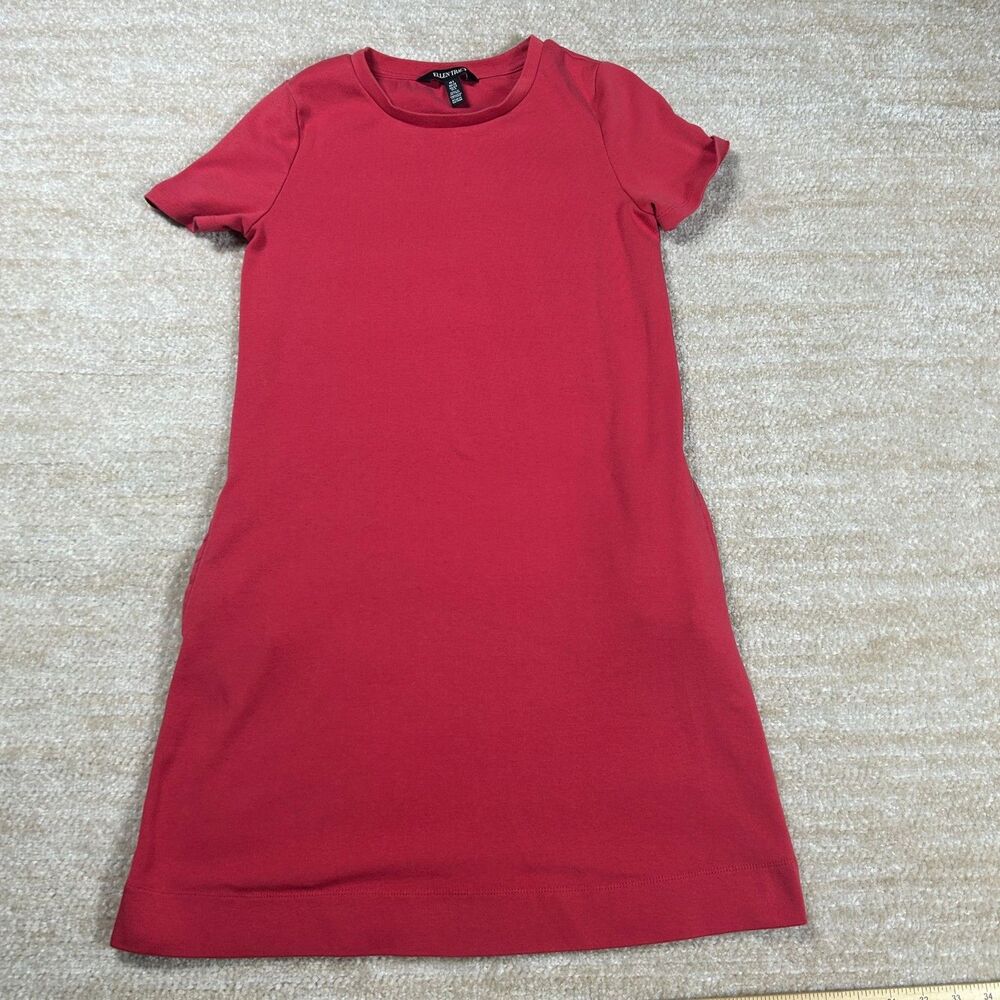 Ellen Tracy Dress Womens S Red Short Sleeve Pima Cotton Stretch Tee Dress Casual